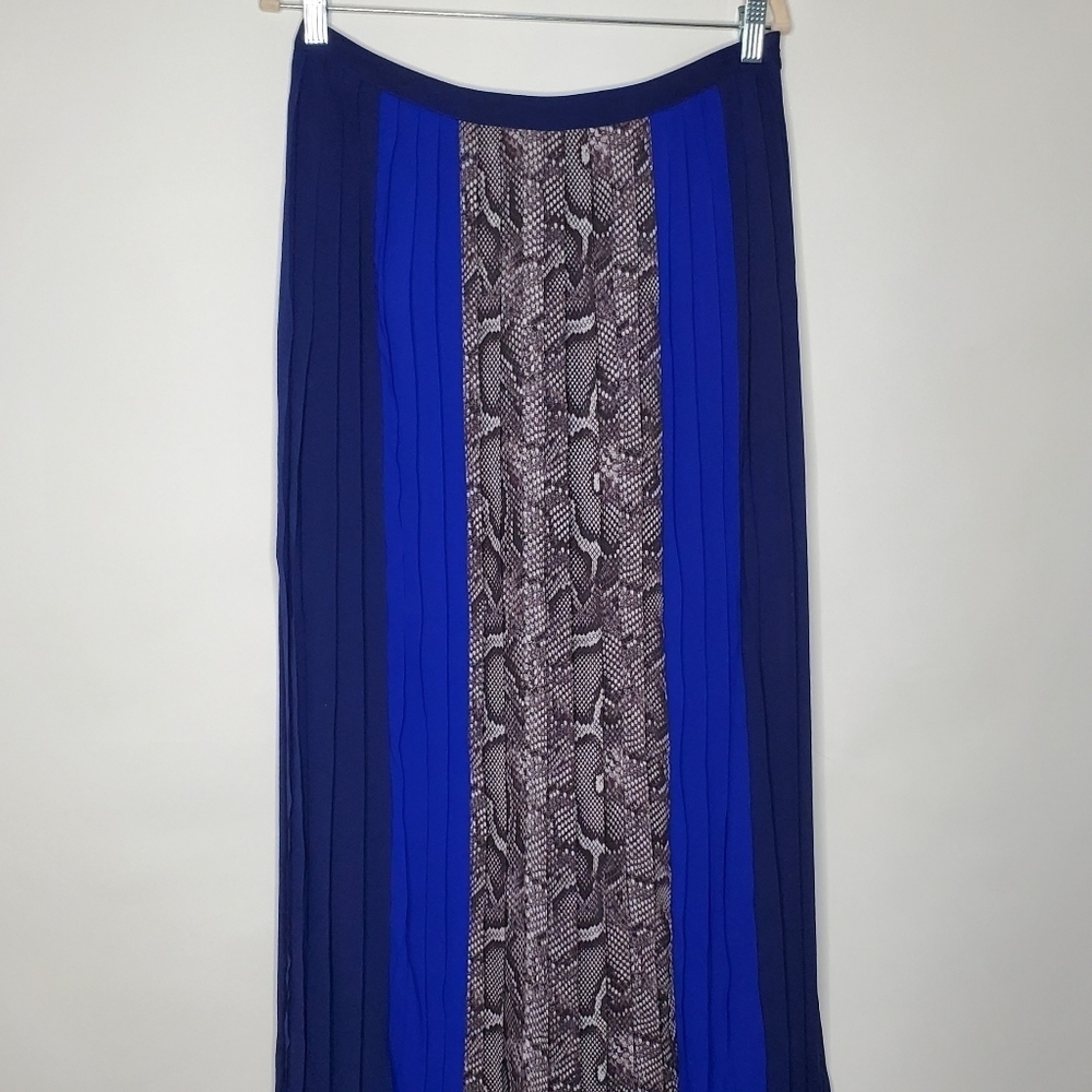 Colorblock Pleated Snake Print Maxi Skirt Size Large Flowy Feminine Spring Rare